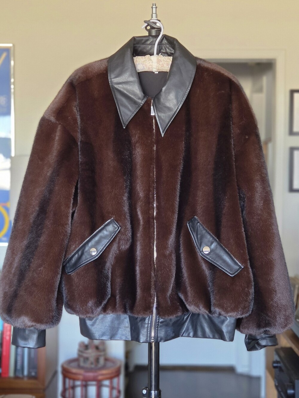 WeWoreWhat Faux Fur Bomber Jacket - Espresso Brown & Black NWOT